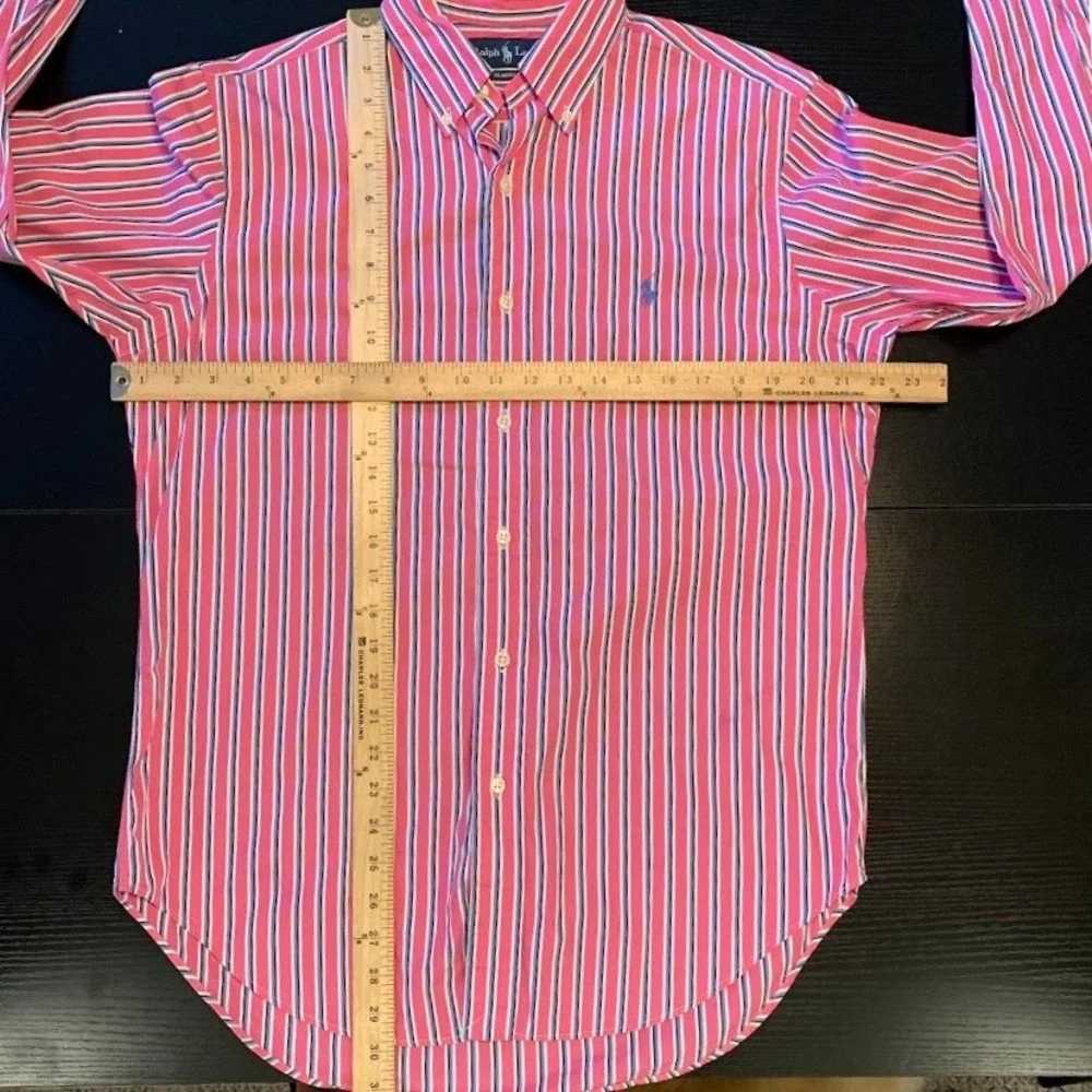 Polo Ralph Lauren Mens Classic Fit Striped Button Down Shirt Pink Blue White Med
